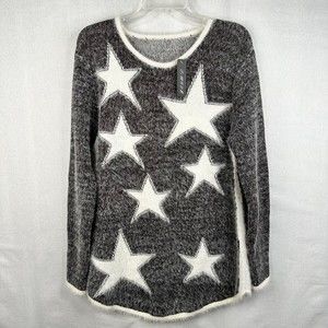 C-Mode Knit Star tunic sweater fuzzy eyelash grey white Women's SMALL/MEDIUM NWT